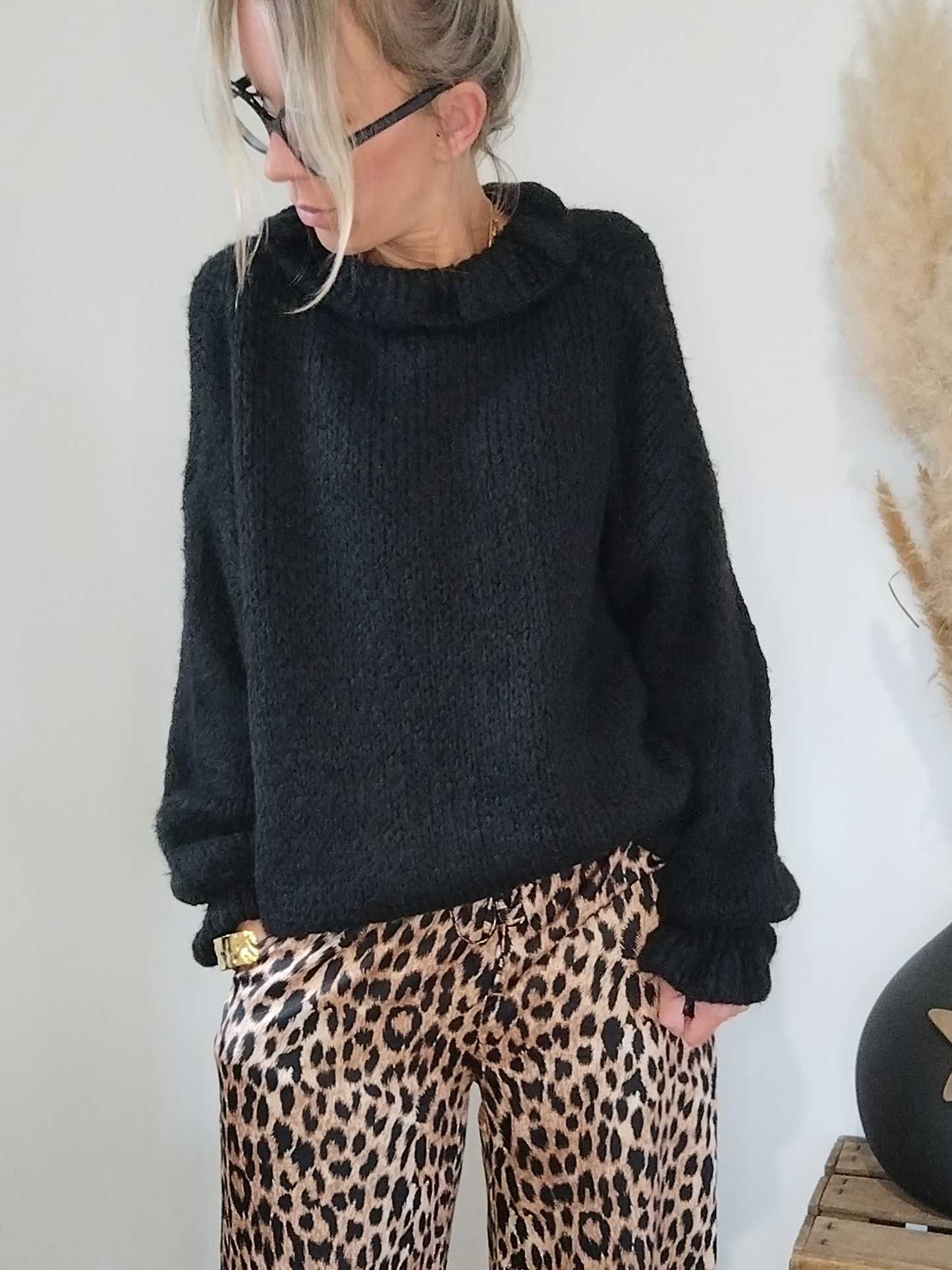 Pull noir oversize laine