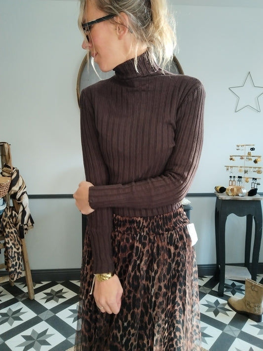 Pull col roulé Noir / taupe ou marron