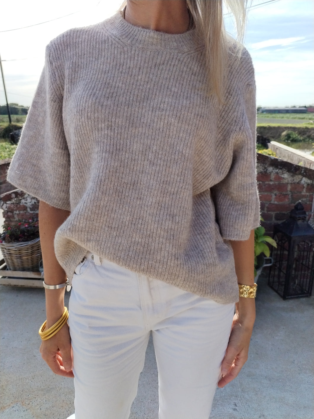 Pull manches courte beige