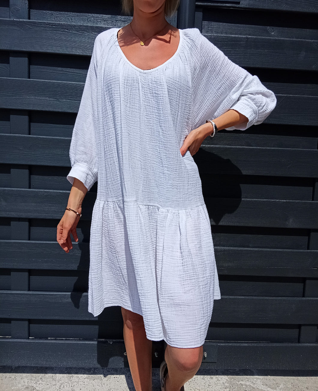 Robe courte Blanche en gaze de coton - Entoutesimpliciteshop : vêtement femme description